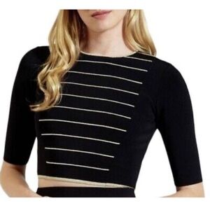 Ted Baker London Shelina Gold & Black Stripe Knit Crop Top Size 0 XS